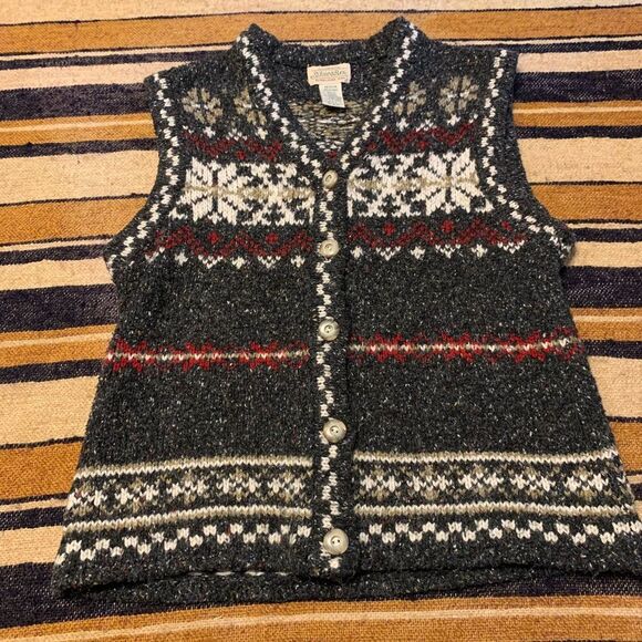 Vintage St. John's Bay Vest Sweater Fair Isles Nordic Cozy Grey 90s Wool Medium - Picture 1 of 4